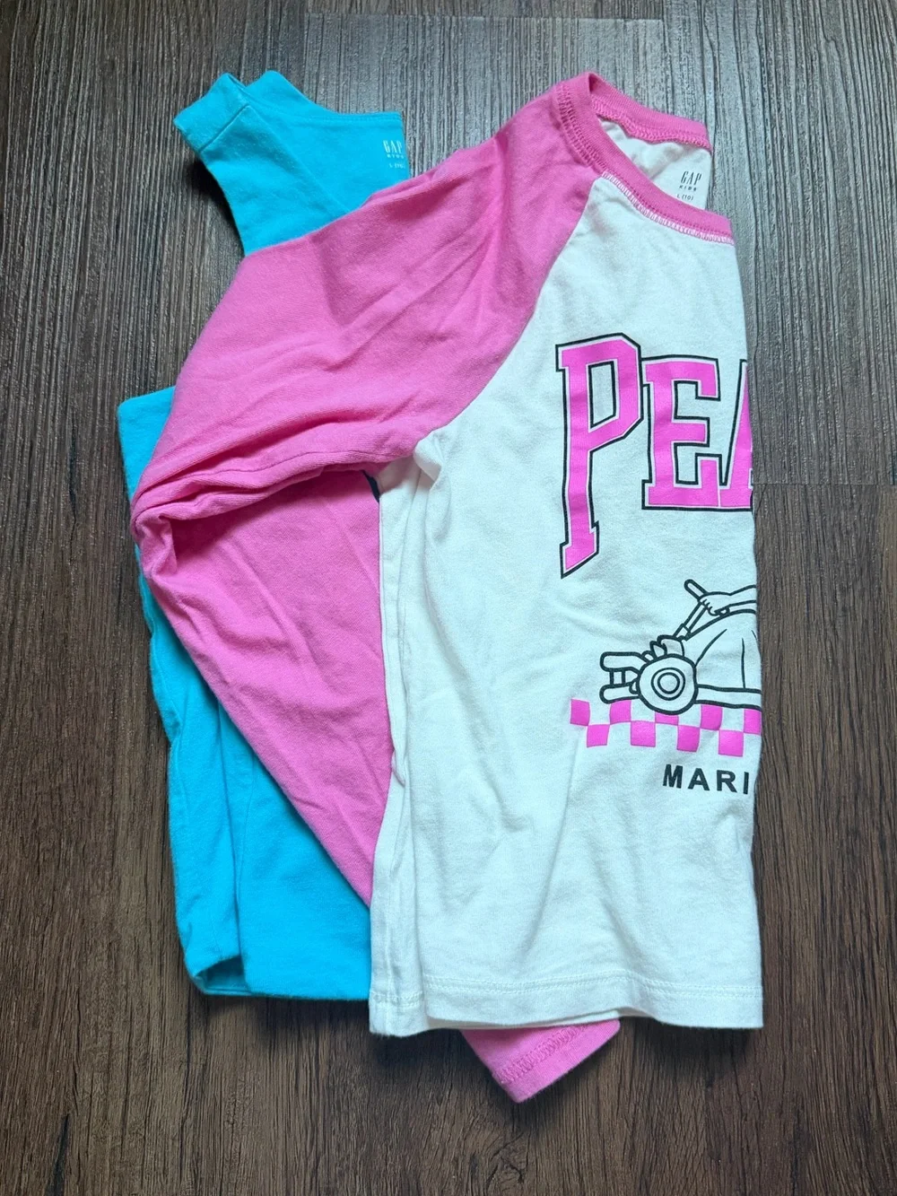 GAP Kids - Girls Peach Mario Kart Pink & White Raglan Tee with Blue Tank